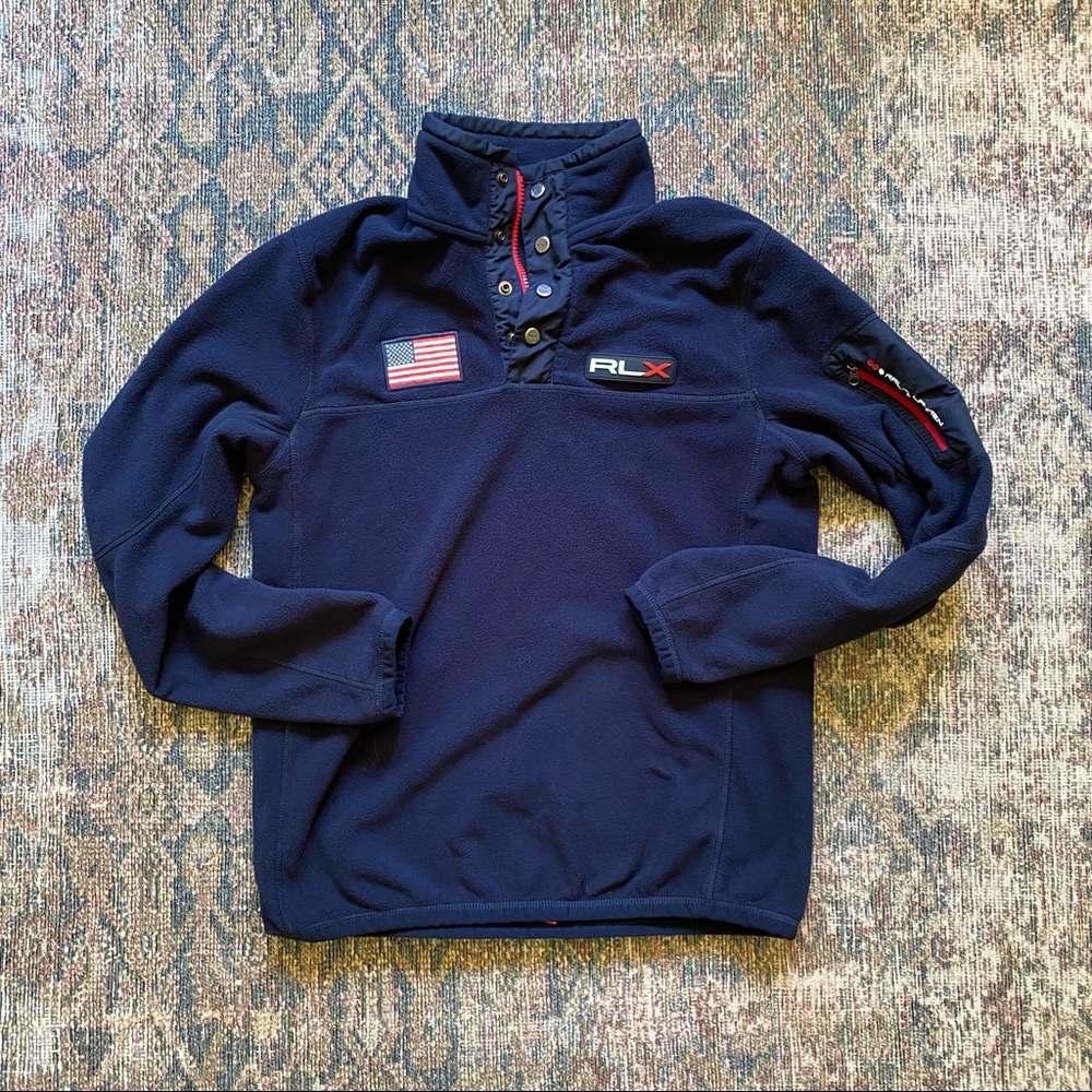 RLX Ralph Lauren snap fleece pullover patch American flag